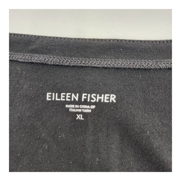 EILEEN FISHER Charcoal Black Soft V-Neck Jersey Colorblock Dress - Picture 4 of 5